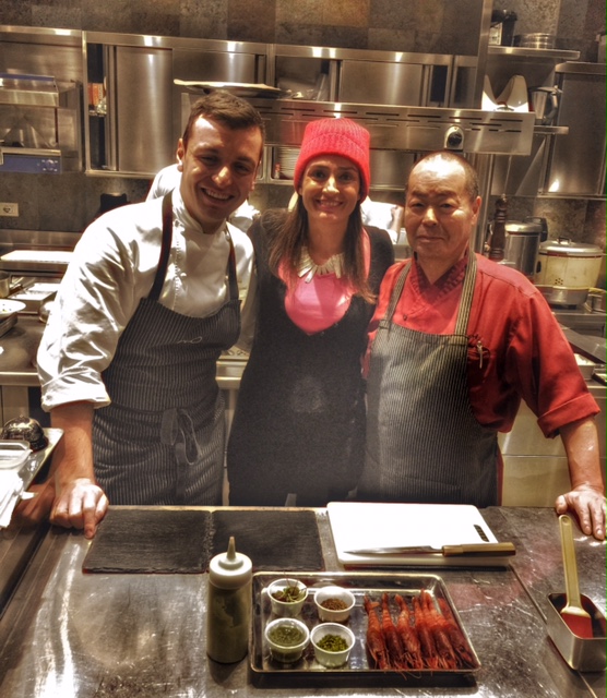 Rossella Canevari e gli chef Michele Biassoni e Haruo Ishikawa di Iyo